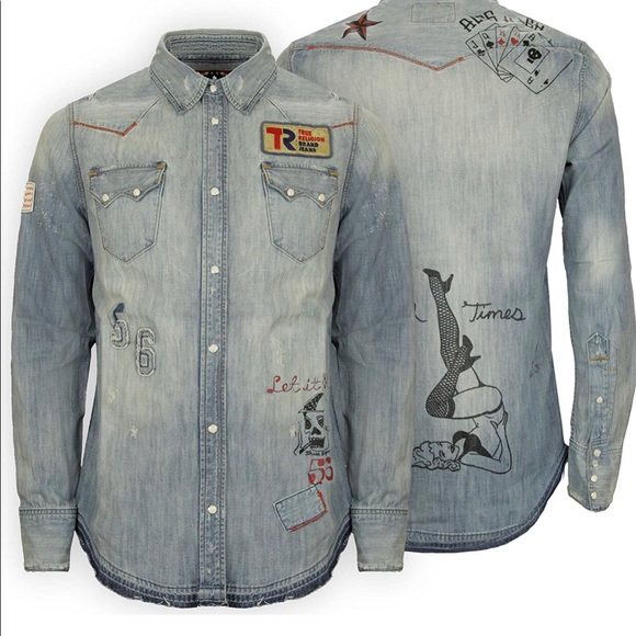 Tru Religion Sean On The Road Denim Shirt XL - Picture 2 of 8
